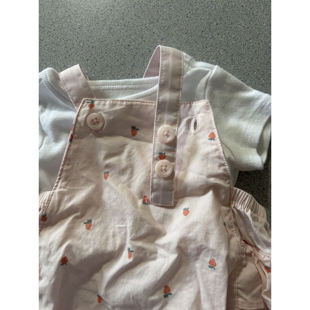 Carter's Strawberry Adjustable Romper with White T-Shirt Size- 3 Months - Picture 2 of 7